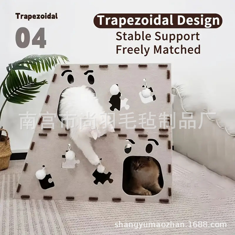 双层毛毡猫窝与互动玩具抓挠柱猫咪休息组合耐用毛毡材质便捷组装|undefined