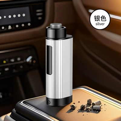 Car-Mounted Ashtray for Smoking Without Ash Falling, In-Car Smoking Tool, No Ash Removal, One-Click Ignition Cigarette Lighter, Anti-Fly Ash (Car ashtray) - silver