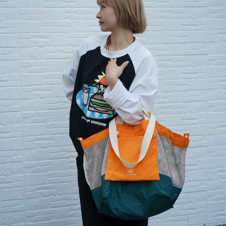 LOVEY SUMMER夏季潮酷网兜单肩包男女沙滩包可折叠大容量托特包