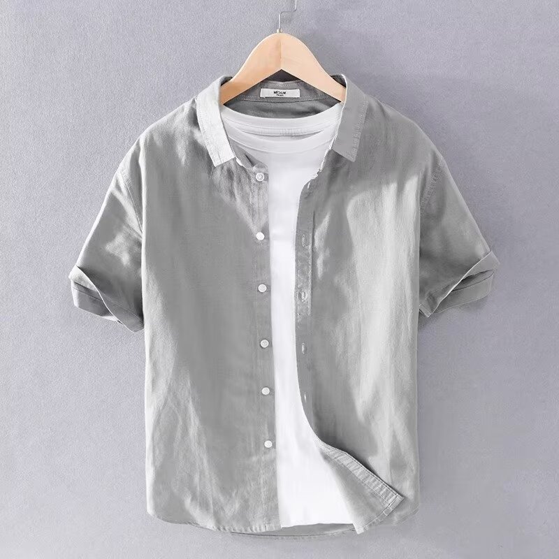 2026 Pure Linen Men's Casual Linen Short Sleeved Shirt In White, Available In Multiple Colors_viptrois.com
