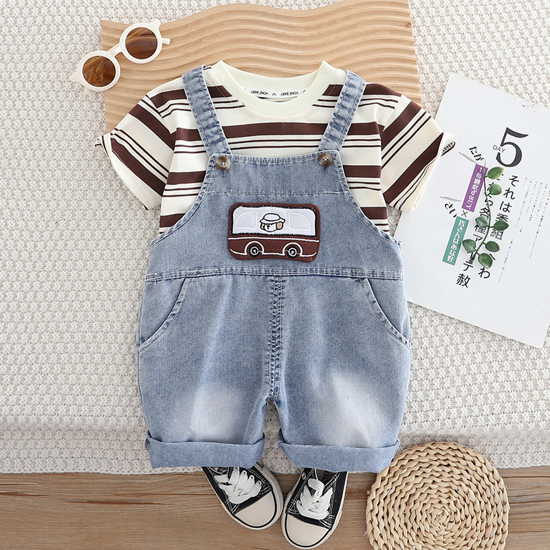 Salopette en jean à manches courtes pour garçon, collection été 2026, ensemble deux pièces tendance pour bébés et jeunes enfants de 1 à 5 ans. ALYCExiyuebaobao_voghion.com
