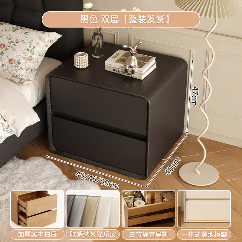 Mesita de noche negra Dormitorio doméstico de madera maciza 2025 nuevo gabinete lateral de cama de almacenamiento moderno simple y de lujo ligero de alta gama image 7