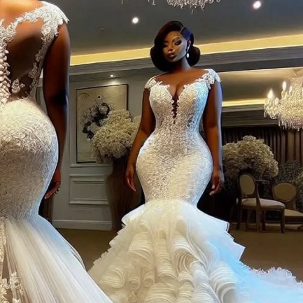 European and American Foreign Trade Trailing Wedding Dress Fishtail Dress Long Amazon Church Bride Wedding Dress High-end Slim Dress