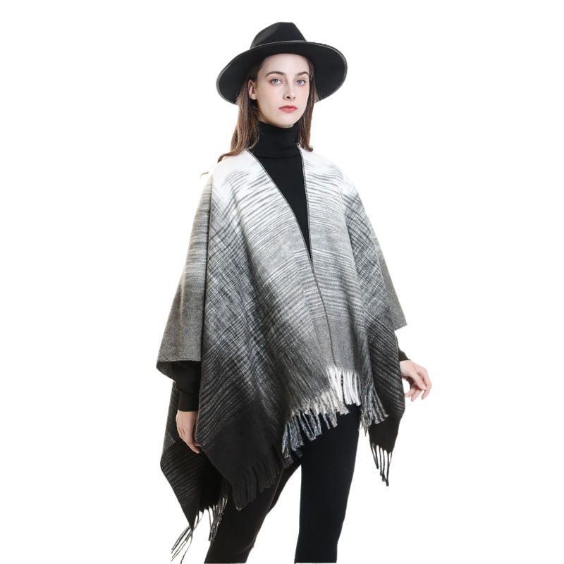 2023 nuevo transfronterizo Amazon gradiente Plaid chal capa exterior Otoño e Invierno manta caliente borla chal