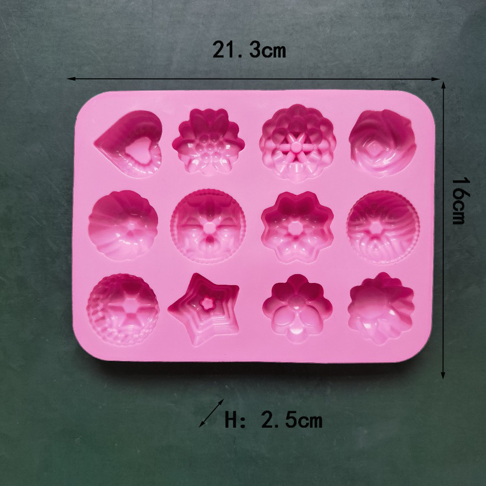 Silicone 12 flores 419 chocolate horneado pasteles galletas muffins pasteles molde postres herramientas de cocina
