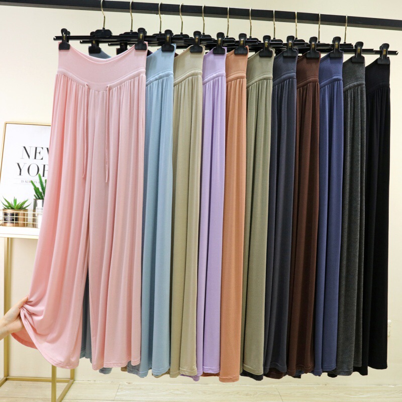 Modal Casual Pants for Women, Spring and Summer, High-Waisted, Straight-Leg, Tie-Waist, Floor-Length, Plus-Size Loungewear Pants