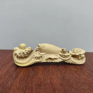 天然黄杨木雕如意鱼手把件文玩实木如鱼得水年年有鱼吉祥如意摆件