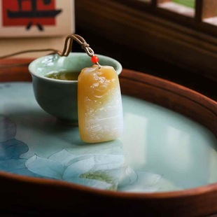 Natural Xinjiang Hetian Jade Factory Store Qiemu Material Old Material Pretty Sugar-Colored Jade Maitreya Buddha Pendant with Certificate