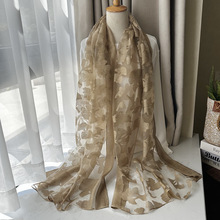 可定制颜色外贸现货银杏剪花围巾薄款长条丝巾高级感披肩防晒纱巾