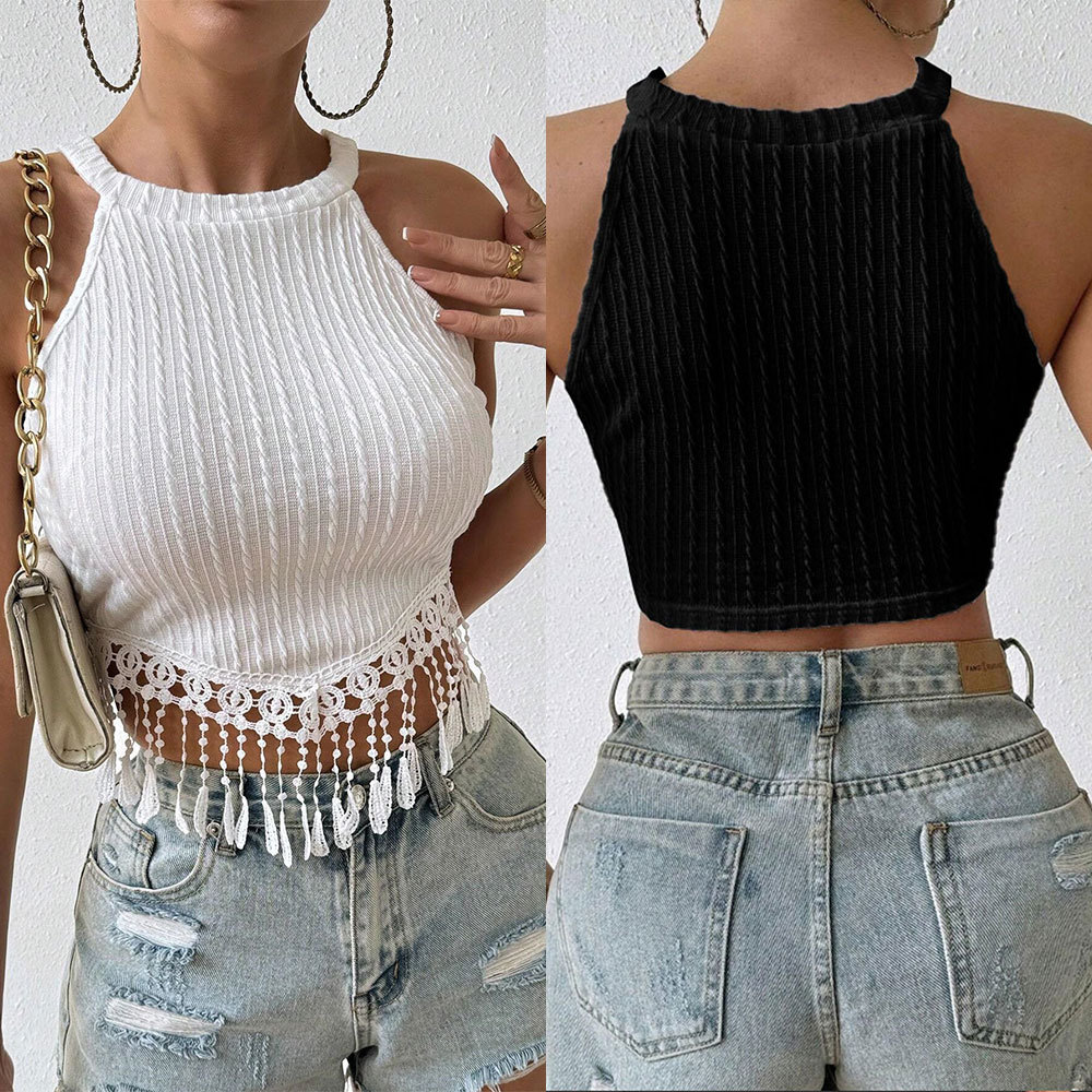 2026 Aliexpress Foreign Trade Women's Clothing Spring and Summer New Elegant Tassel Vest Short Slim Fit Crop Top