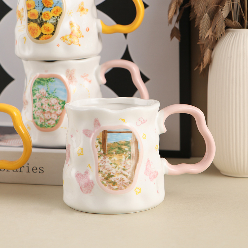 創意陶磁器マグカップ女性高颜値家庭用コーヒーカップ高級精緻牛乳カップ朝食カップ|undefined
