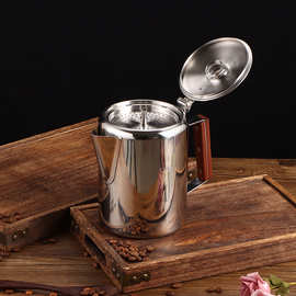 手冲咖啡壶木柄双层不锈钢美式带盖304手冲壶家用户外咖啡壶