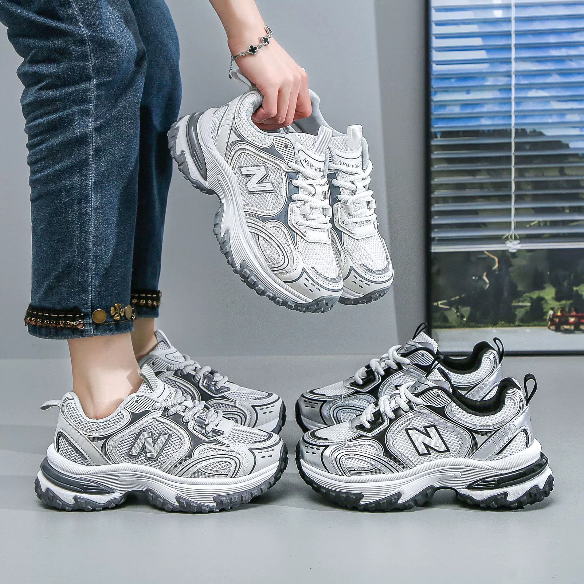 MBL819 Новые 2025 дышащие, универсальные кроссовки в стиле dad shoes, износостойкие, нескользящие