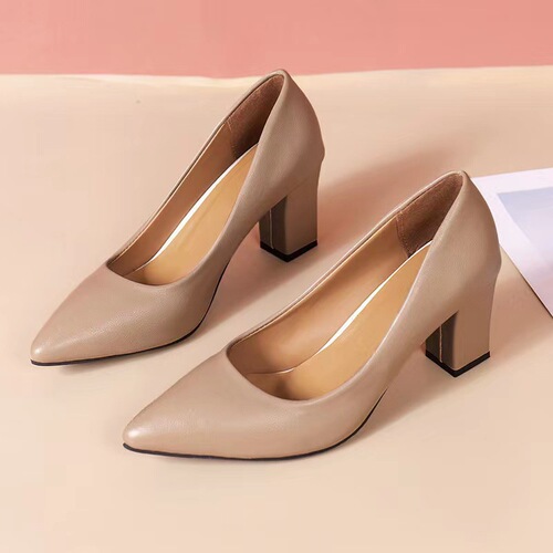 Women's Fashion Ankle Boots with Thick Heels, Autumn Pointed-Toe Work Shoes, Open Mouth One-Piece Korean Style High Heels, Simple Design