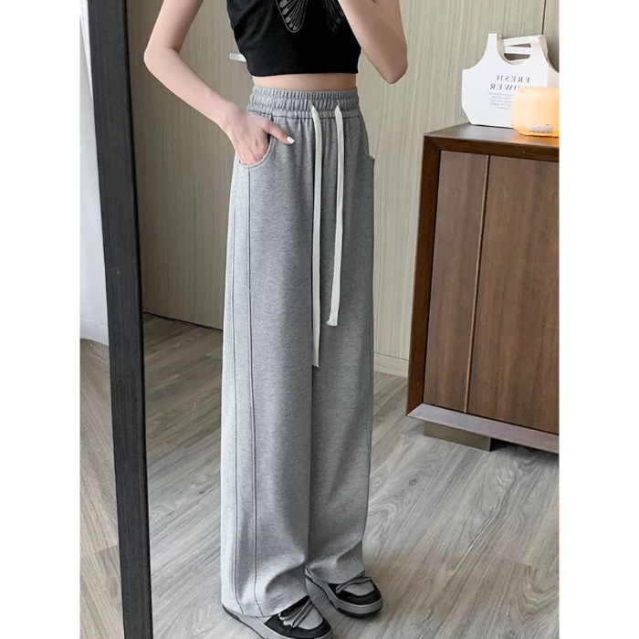 美式阔腿卫裤子女夏季薄款个性休闲抽绳运动休闲遛弯长裤子女|undefined