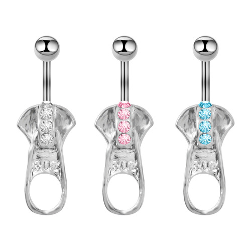 New AliExpress best-seller jewelry rhinestone zipper belly button ring belly dance navel closure 