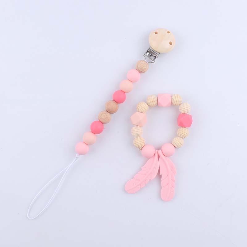 Bebé animal de dibujos animados haya elefante mordedor juguete DIY pluma silicona chupete cadena pulsera coche colgante conjunto de tres piezas