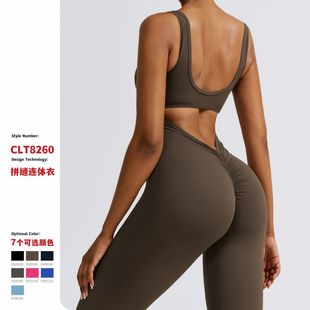 Cross-Border European and American Winter Hip-Lifting Tight-Fitting One-Piece Yoga Wear for Women Outdoor Running Sports One-Piece Fitness Wear 8260