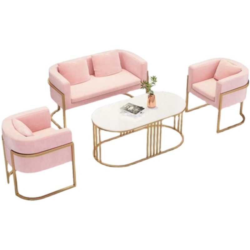 Sofá de hierro forjado nórdico lujoso asiento de tarjeta roja red salón de belleza silla de recepción casual moderna simple combinación de sofá mesa de té
