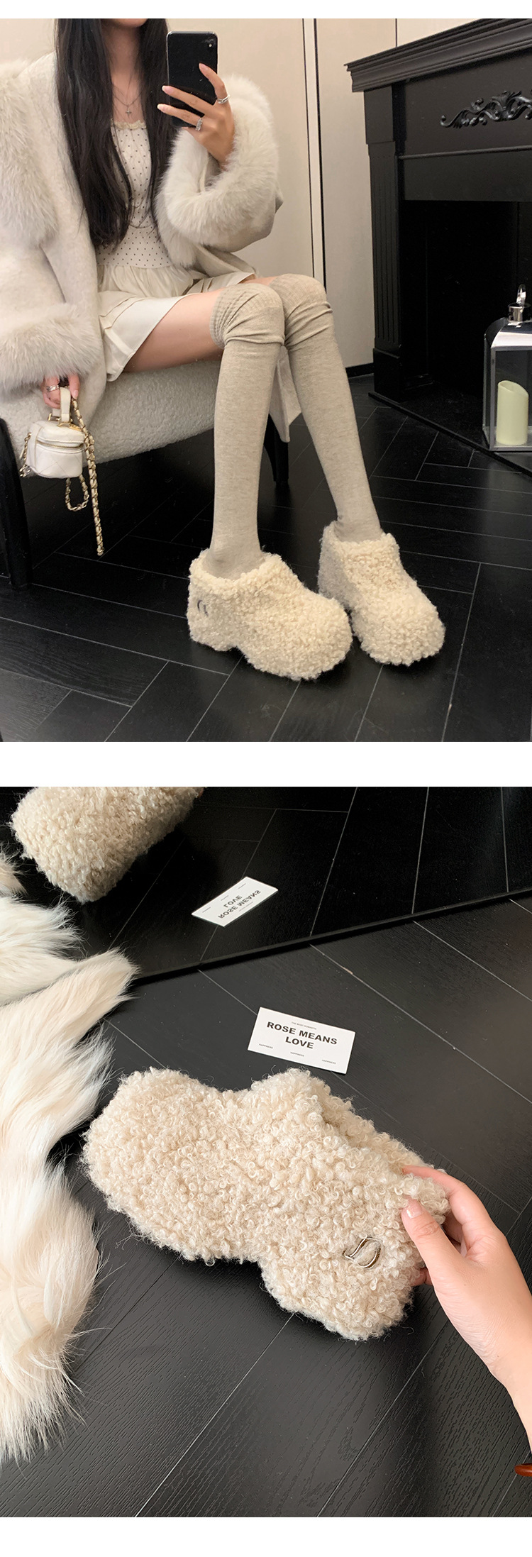 Dép bông Birkenstock đế trong siêu dày nữ, lót lông cừu ấm áp, mũi nhọn len cừu, form bao bọc — Lớp lót nhung đen, Lớp lót nhung màu nâu, Lớp lót đơn màu trắng nhạt, Màu đen một lớp chi tiết 10