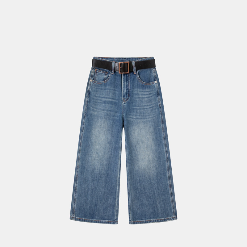 Jiawei Elastic Wide-Leg Cropped Jeans Spring/Summer Korean Style Casual Retro Blue Casual Denim Wholesale from Zhongshan