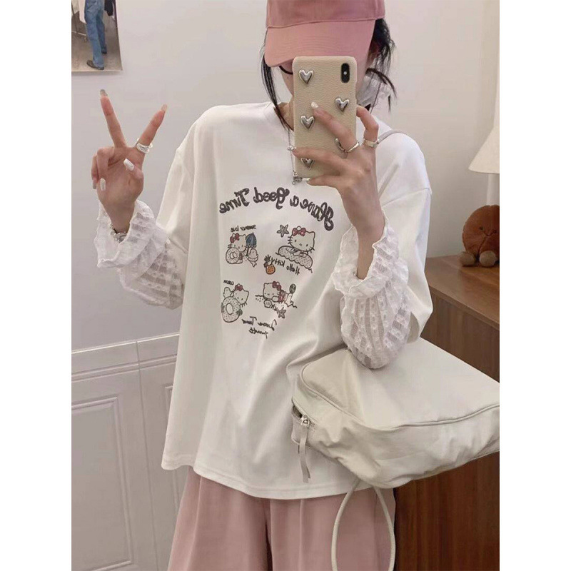 2026 Summer Unique and Beautiful Fake Two-Piece Lace Splicing Sun Protection Cover-Up T-Shirt for Women Plus Size Age-Reducing Top