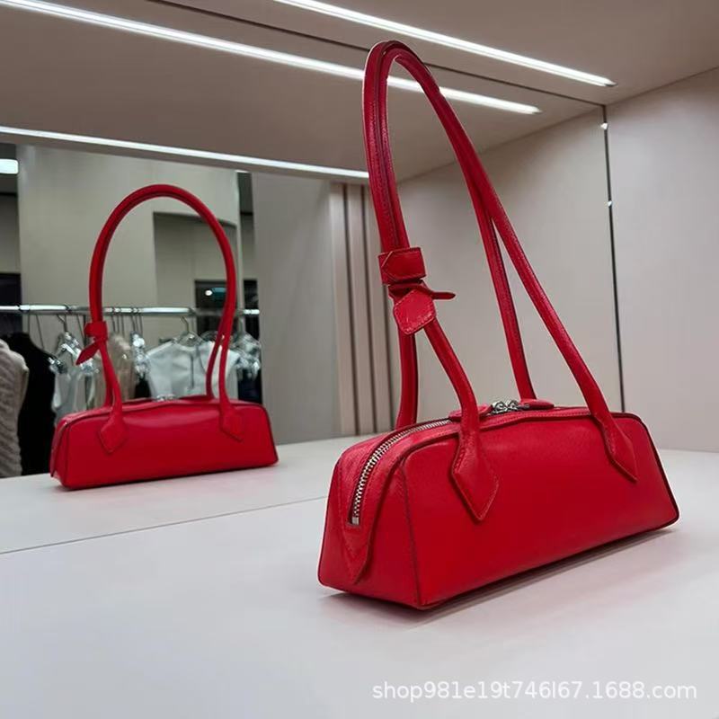 Retro Baguette Underarm Bag Genuine Leather Women's Handbag Casual Commuter Versatile Shoulder Bag - Thumbnail 3