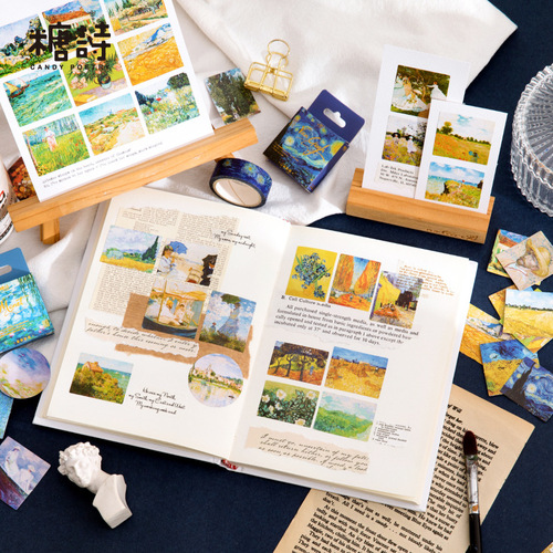 Sugar Poem Bronzing Boxed Stickers World Famous Painting School Series Retro Literary Handbook DIY Decorative Stickers 45 Pieces 6 Styles