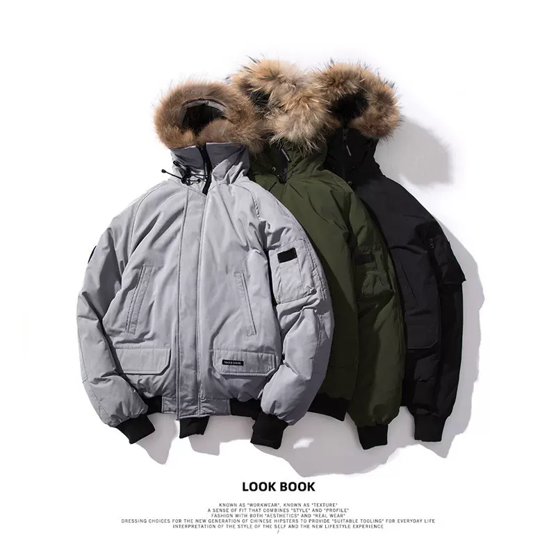青年休闲新款羽绒服冬季韩版派克工装服加厚毛领连帽保暖男士外套