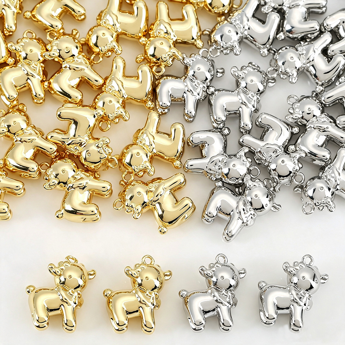 18k gold-plated copper smooth surface 3D cartoon deer pendant, DIY handmade bracelet and necklace accessory