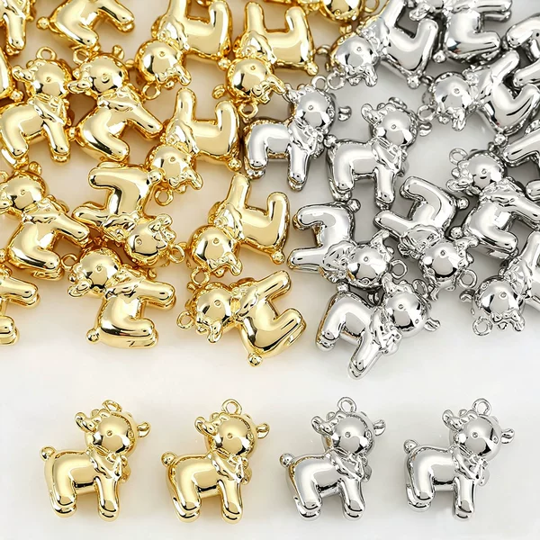 18k gold-plated copper smooth surface 3D cartoon deer pendant, DIY handmade bracelet and necklace accessory