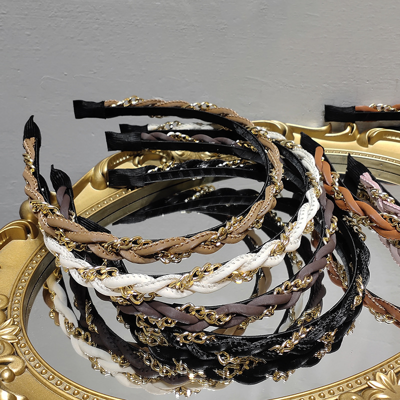 Leather Metal Chain Braid Headband display picture 14