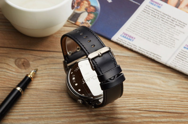 110g Weight Coated Glass Mirror Material Genuine Leather Strap Material Watch Classification Pointer Display Type Buckle Buckle Style Round Dial Shape Holiday, Street Occasion Electronic Movement Solid Color Pattern All Seasons Season Men's Gender Retro, Streetwear Style Retro Streetwear Solid Color Buckle Electronic Watch 15