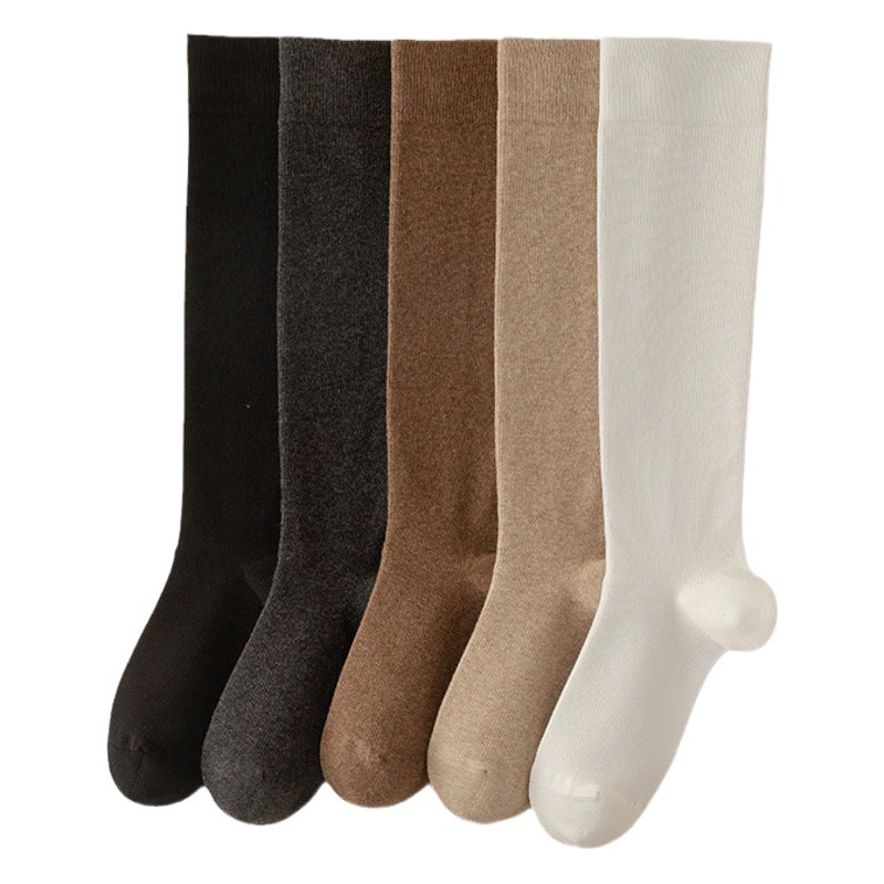 Теплые осенне-зимние женские носки-гольфы в японском стиле, мягкие высокие носки выше колена, универсальный стиль, для лоферов, однотонные длинные носки