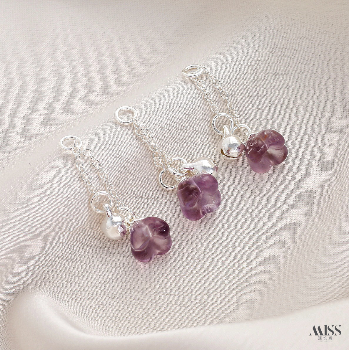 Inlaid with natural amethyst, plated with real gold and thick silver, angel and osmanthus drop-shaped decorative bead pendant DIY jewelry accessories