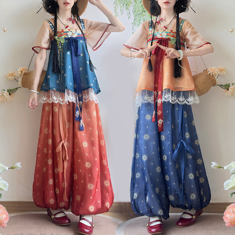 2026 Original [Early Summer] Hanfu Women's Half-Sleeve Short-Sleeve Dress with Lantern Pants Daily Versatile Set Summer Style