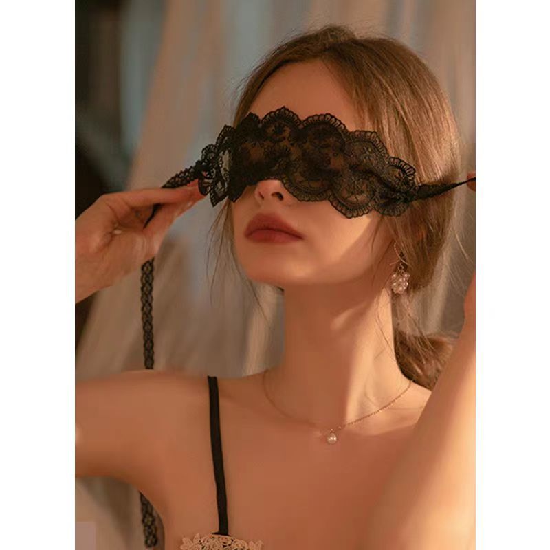 Blindfold Play Prop - SLDO Abstinence-Style Sexy Lace Eye Mask with Embroidered Romantic Ribbon Dance Mask Party Face Mask