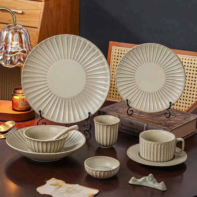 New-style Kiln Tableware Series Restaurant Household Dining Bowl Spoon Cup Plate suit Afternoon Tea Dim Sum Tableware Dish Plate
