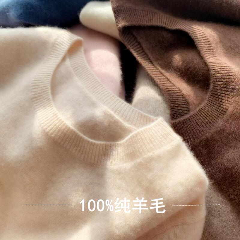 High-End Round Neck 100% Pure Wool Knitwear for Women, Pure Color Loose Slimming Look Knitwear, Cashmere Knitwear