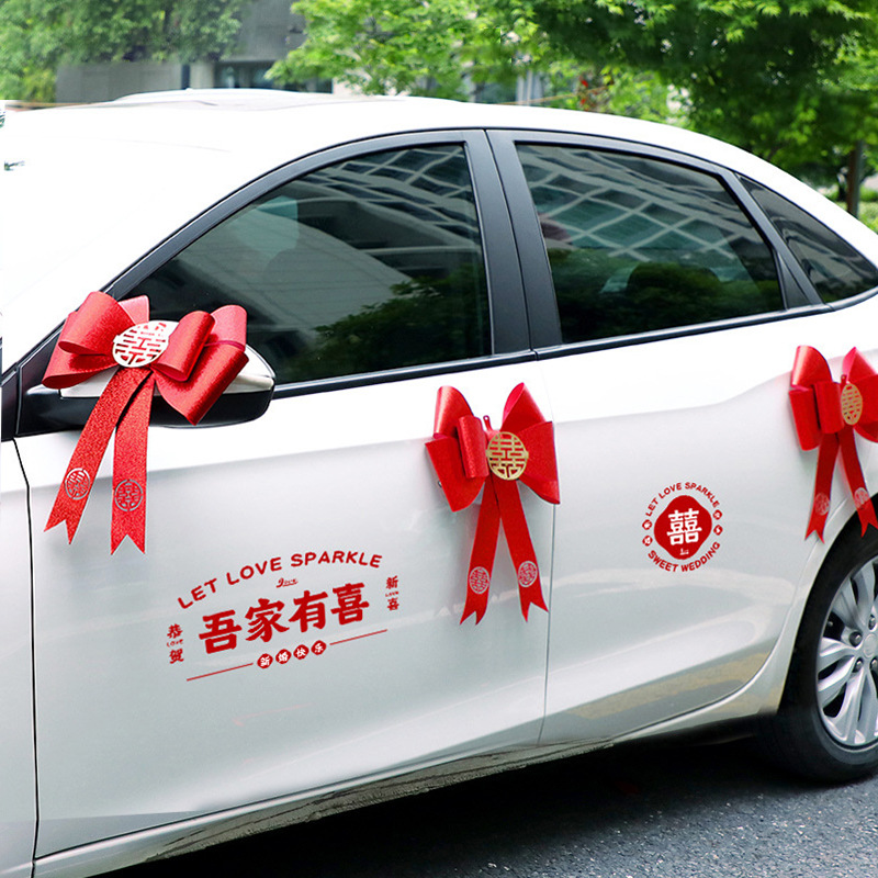 Boda coche decoraciones traje boda coche tocado flor creativa boda arreglo rojo flor artificial boda equipo