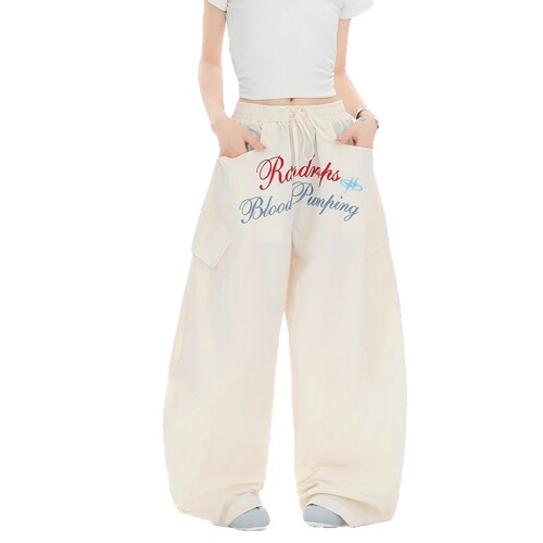 2025 new style American letters embroidered casual machete pants, paratrooper pants, women's design, loose straight, wide-leg pants, trendy