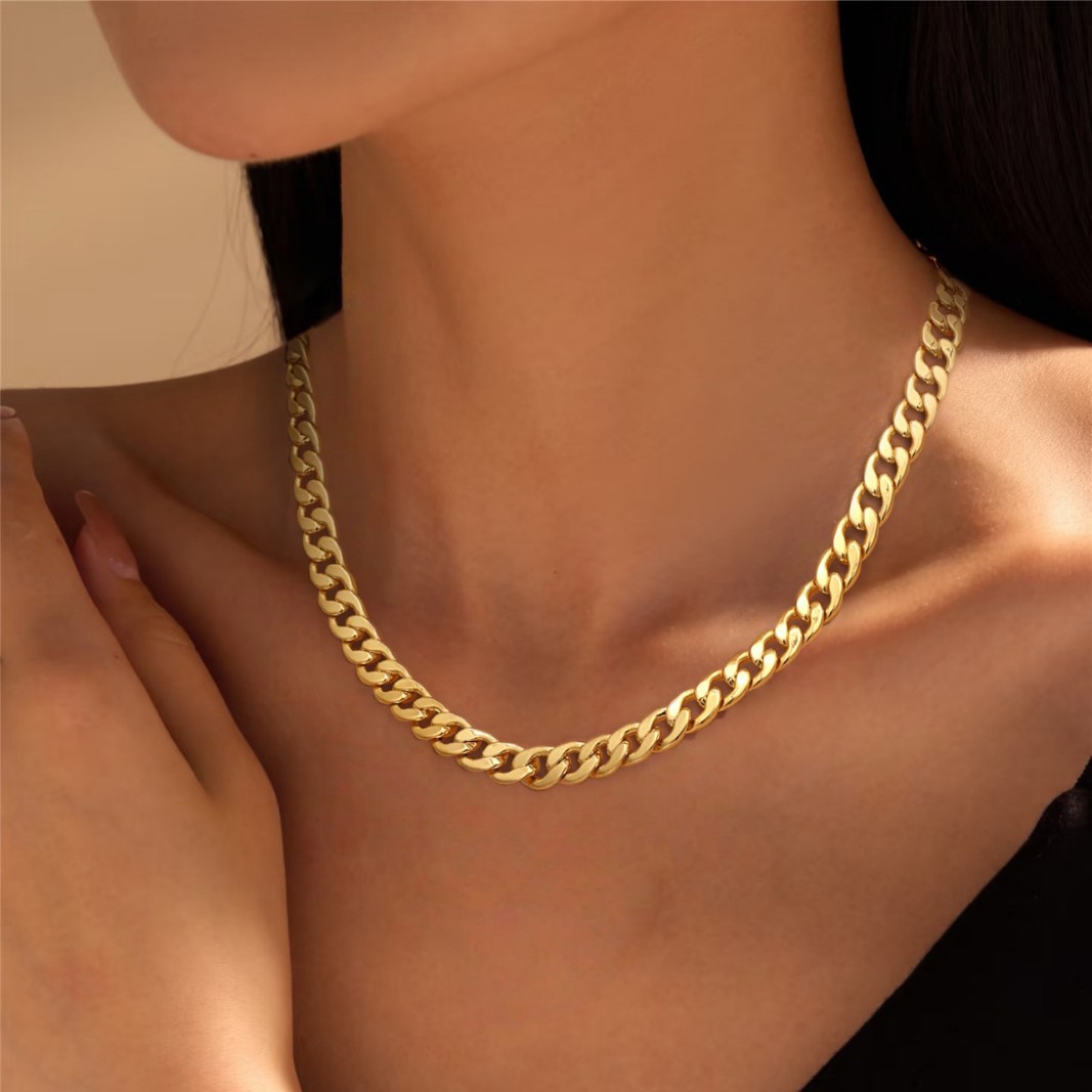 Brass real gold plating Europe and the United States cross-border hot fashion high sense men and women thick chain necklace versatile jewelry