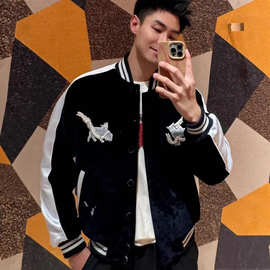 【毒家】正确版驴家    秋冬双狗丝绒丹宁横须贺钉珠夹克外套男生