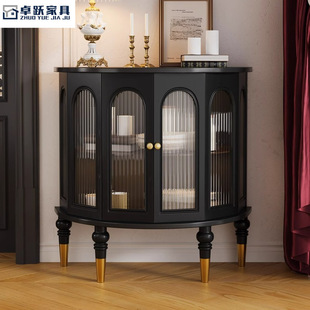 French Retro Semi-round Entrance Table Wall Corridor Cabinet Solid Wood Black Living Room Side Cabinet Decorative Cabinet Storage Cabinet