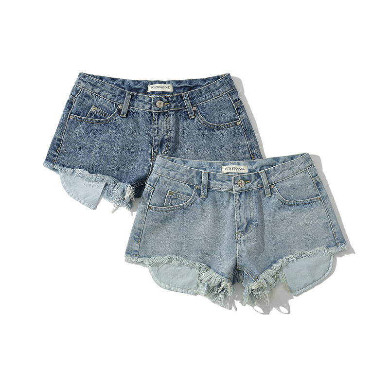 Distinctive Washed Ruffed Denim Shorts Women's 2024 Summer New Arrival American Style Spice Girls Low Waist Drop Pocket Sexy Hot Pants Distinctive Washed Ruffed Denim Shorts Women's 2024 Summer New Arrival American Style Spice Girls Low Waist Drop Pocket Sexy Hot Pants