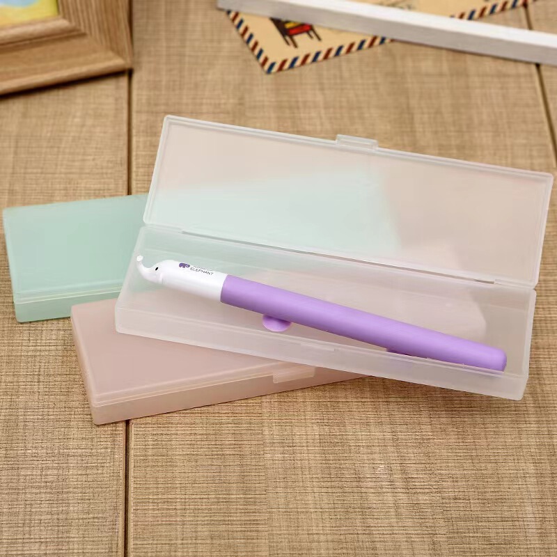 クリエイティブソリッドカラー透明文具箱 + 学生子供文具シンプルなマカロンフリップペンケースプラスチック小さなクリア|undefined