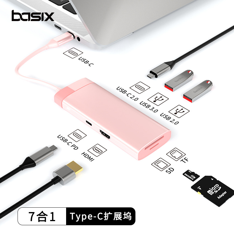 Hot-selling new product typec docking station gigabit network port usb hub seven-in-one multifunctional docking station