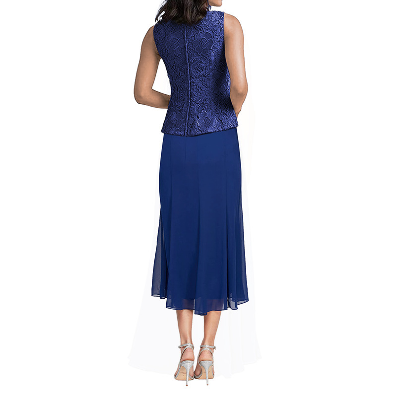 Comercio exterior Amazon vestido de noche de mujer nuevo matrimonio dos piezas temperamento delgado sin mangas fiesta regalos de celebridades medianos y largos