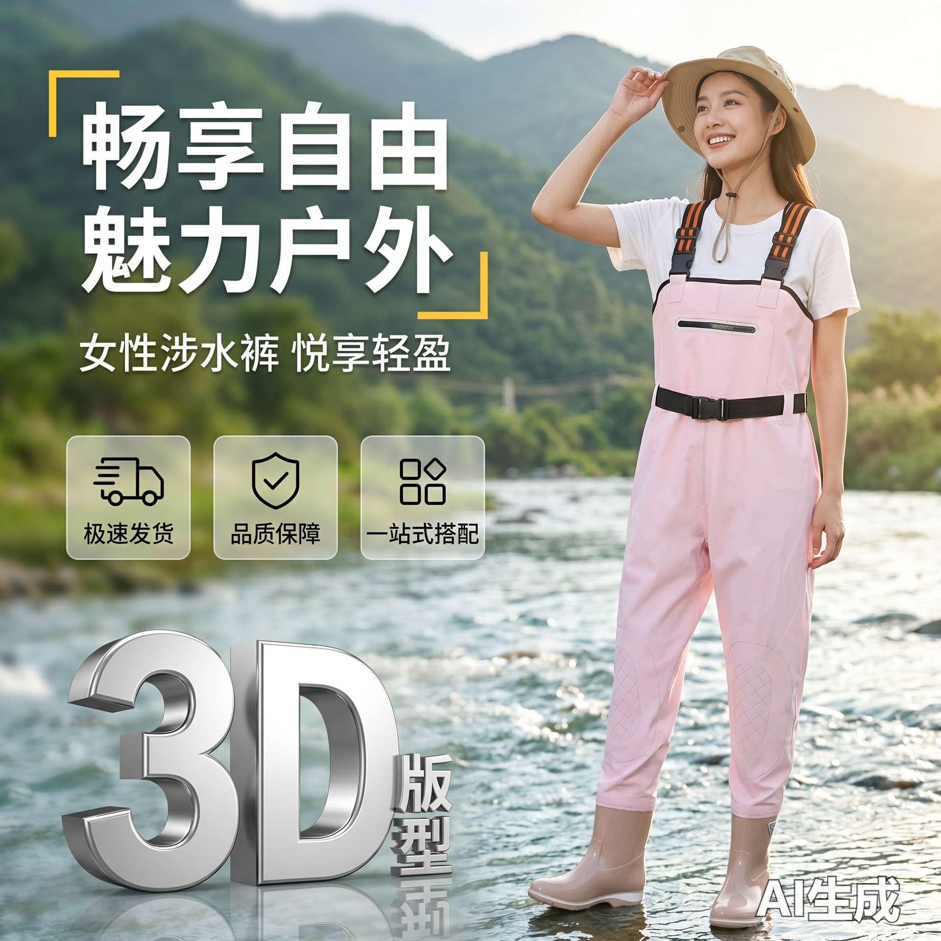 女士下水裤背带连体抓捕鱼沙滩雨鞋半身防水雨裤儿童赶海涉水衣服