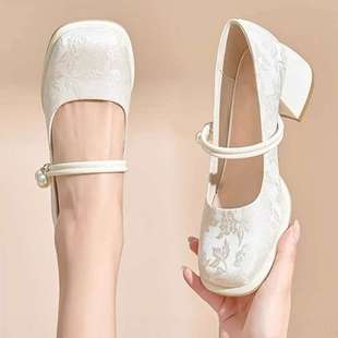 New Chinese Style Thick Heel High Heels for Women 2025 New Spring & Fall Chinese Style Mary Jane Women's Shoes with Horse Face Skirt Cheongsam Shoes
